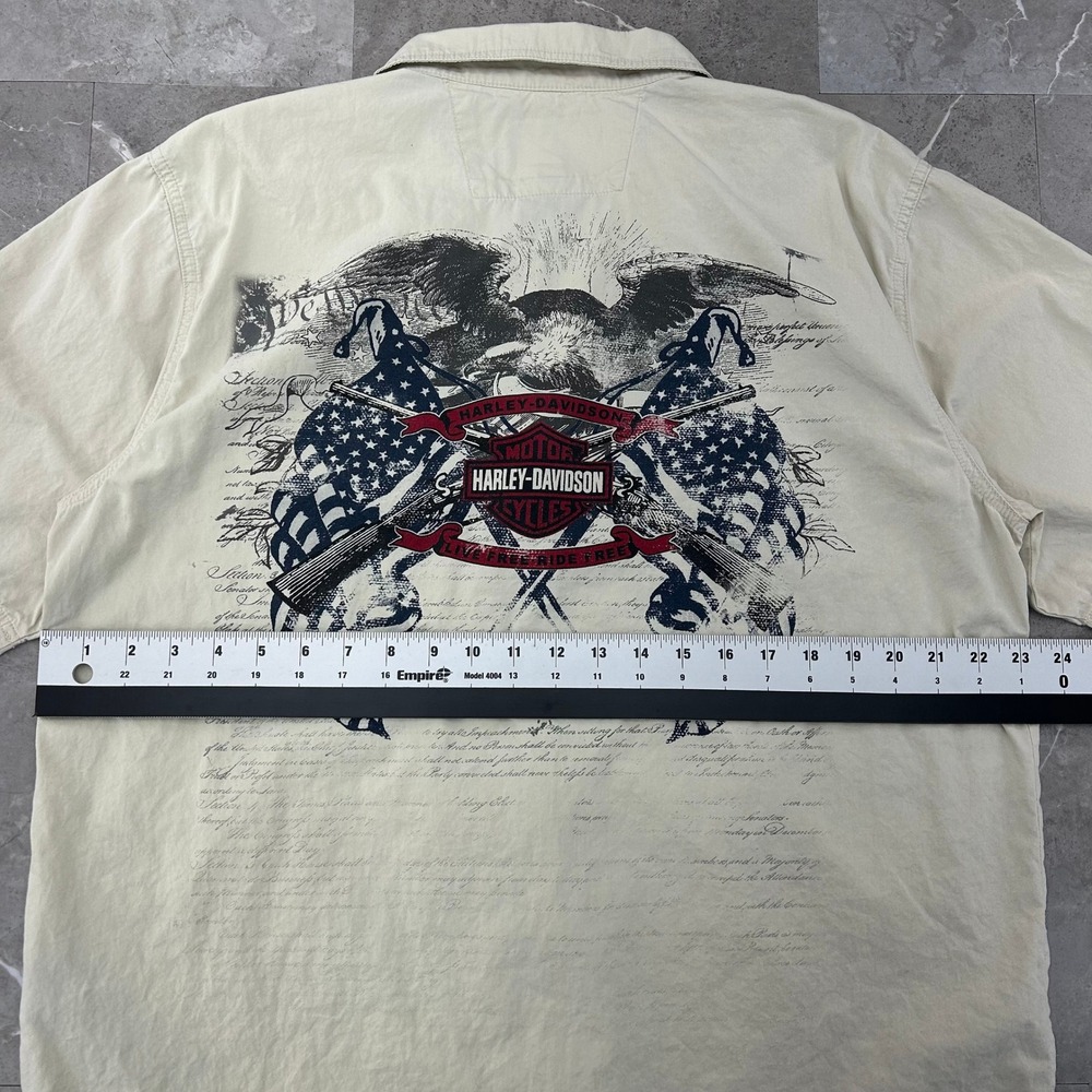 Harley Davidson Button Up Shirt Mens Large Short Sleeve Eagle Flag Constitution - Picture 6 of 8